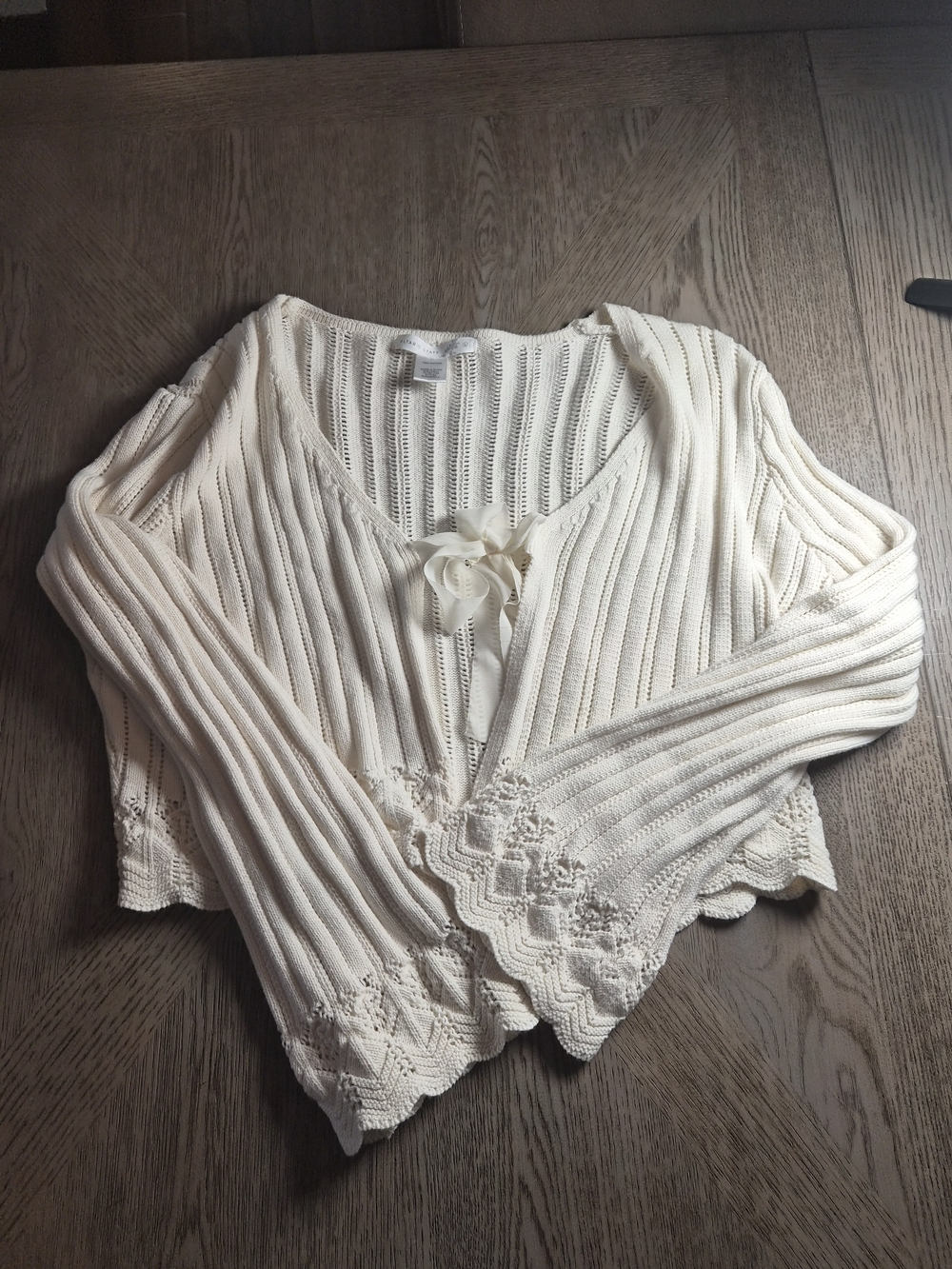 Altar'd State Cream Open-Knit Tie-Front Cardigan